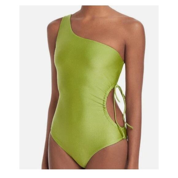 Jade Swim M Sena One Shoulder Cutout One Piece Swimsuit Green Palm Sheen $220 - Picture 2 of 10
